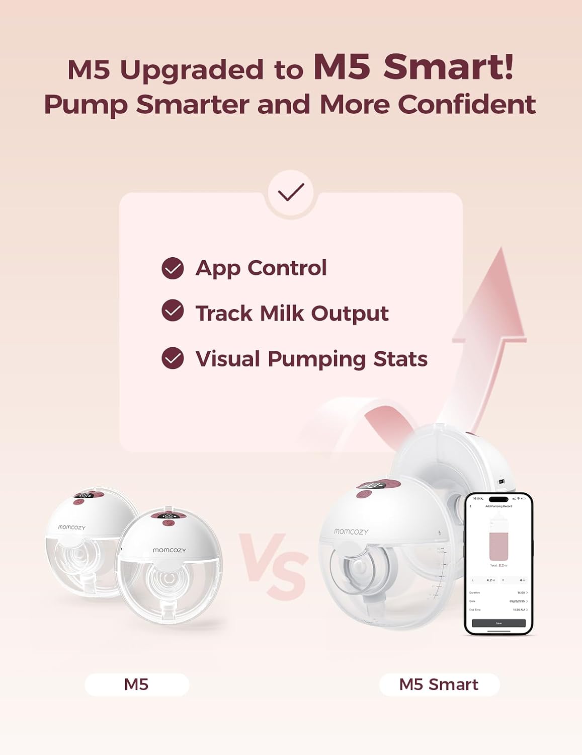 Momcozy Extractor de leche portátil controlado por aplicación intel...
