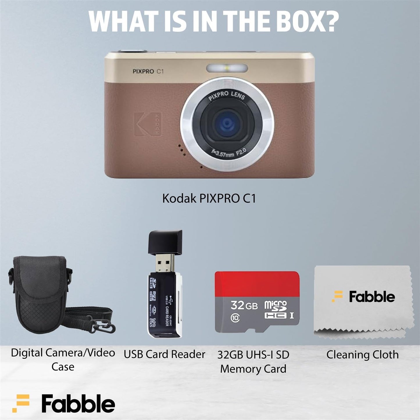 Kodak PIXPRO - Paquete de cámara digital compacta C1 (marrón) con t...