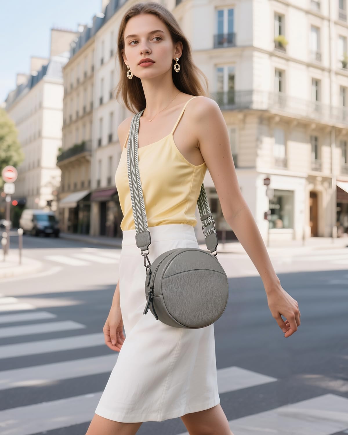 COOLCY Bolsos cruzados de cuero, bolso de hombro circular, bolso re...
