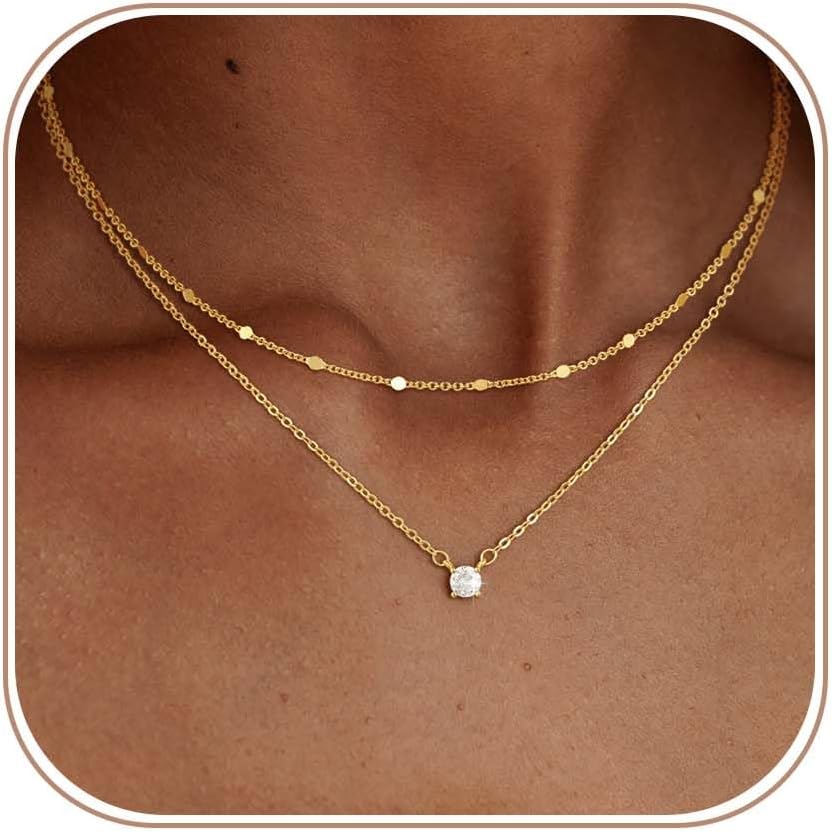 Coshilta Collares de oro en capas para mujer, chapado en plata de l...