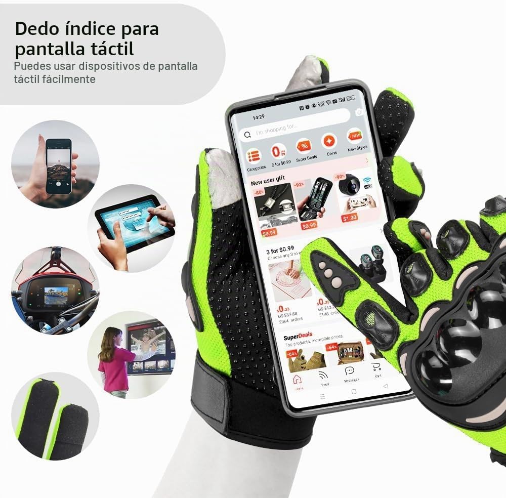 Dirtbike - Guantes para hombre, fibra de poliéster\/carbono, protec...