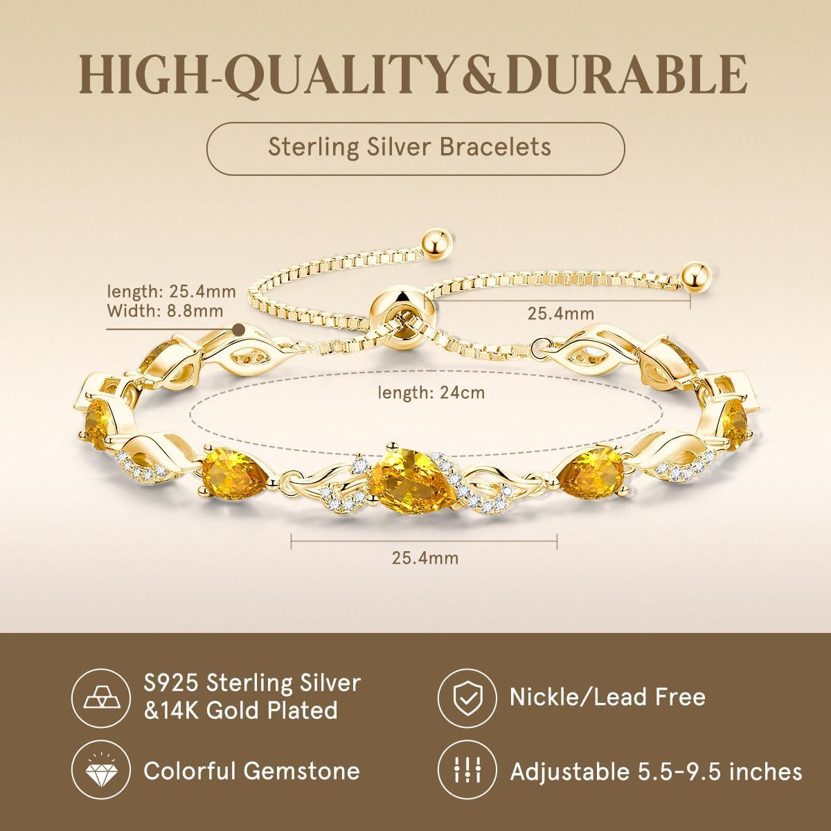 FANCIME Pulsera de tenis ajustable con piedra natal para mujer | Di...