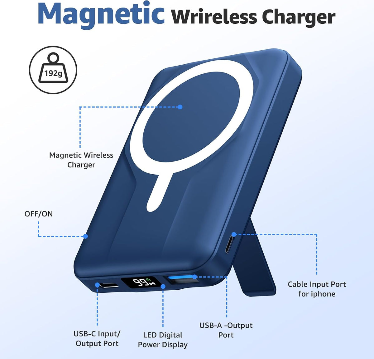 Azmuth para cargador portátil MagSafe, banco de energía magnético d...