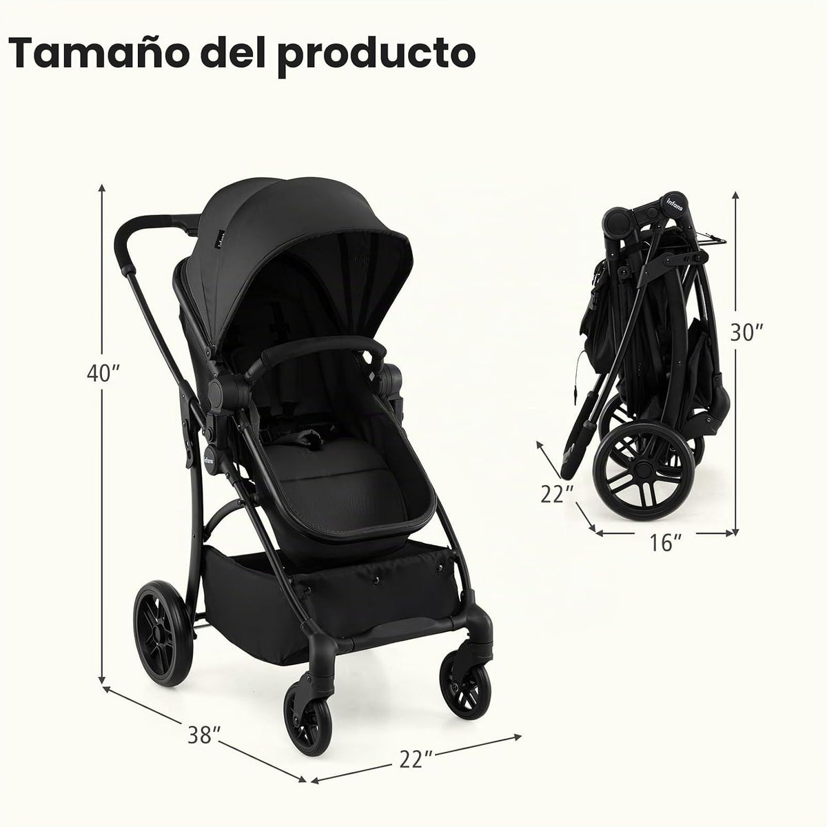 INFANS Cochecito de bebé 2 en 1, cochecito convertible con moisés,...