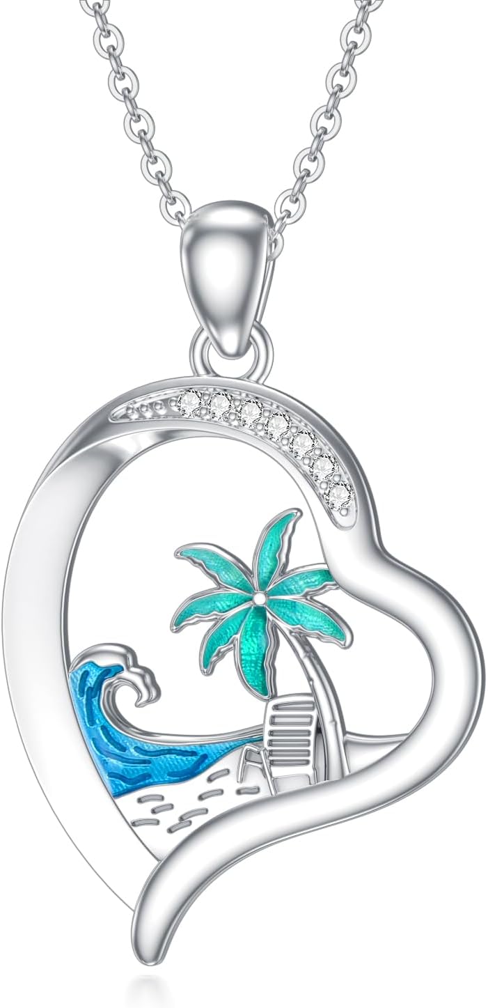 LWXIE Collar de playa de diamantes de plata de ley 925 con dije de...