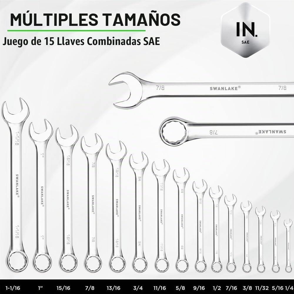 SWANLAKE GARDEN TOOLS Juego de llaves SAE de 15 piezas, juego de ll...