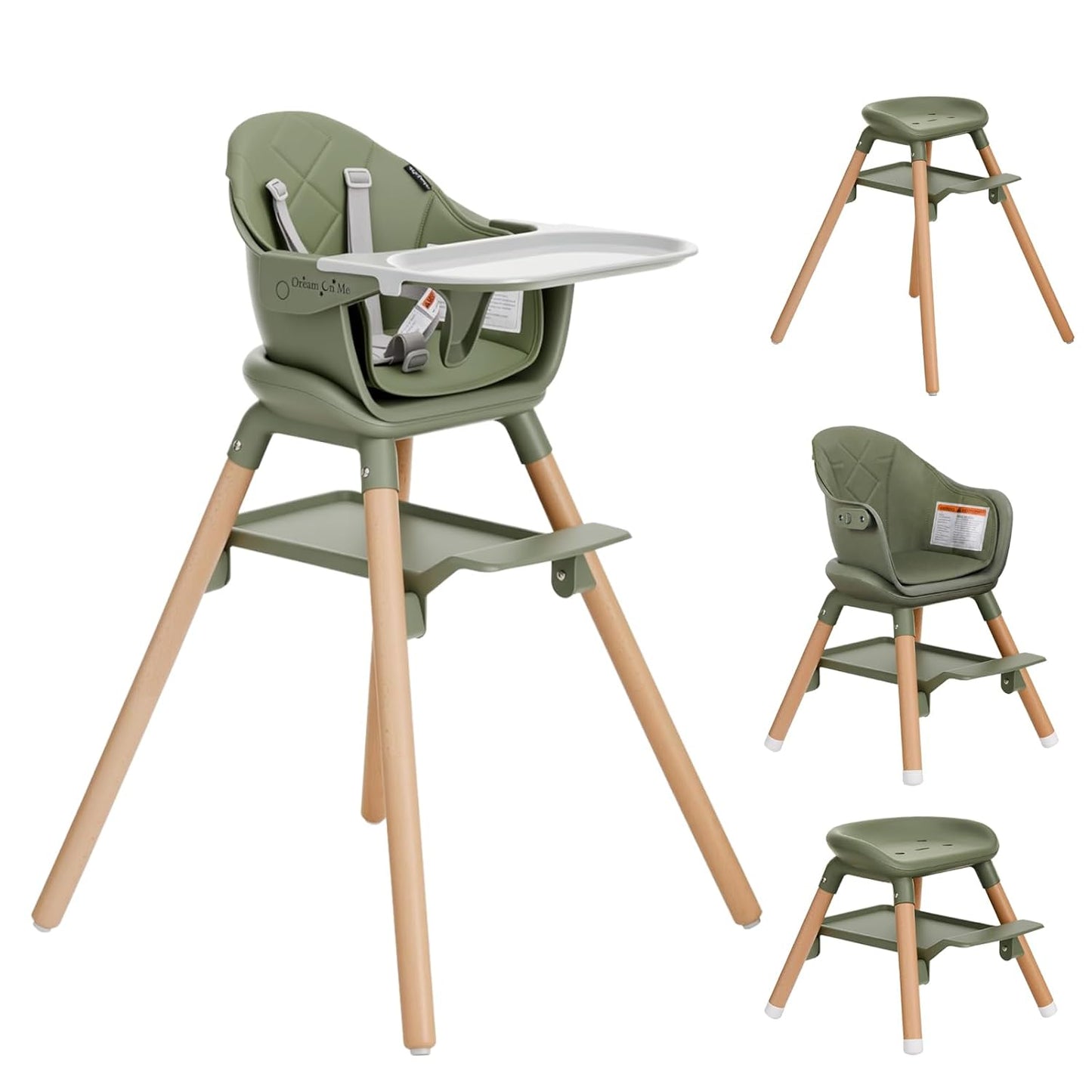 Dream On Me NibbleNest - Silla alta de madera 6 en 1, bandeja extra...