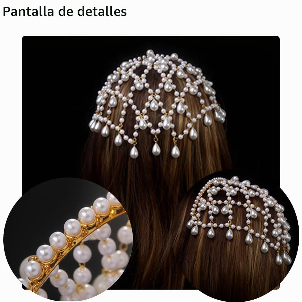 STONEFANS Accesorios dorados para el cabello, tocado de hadas de pe...