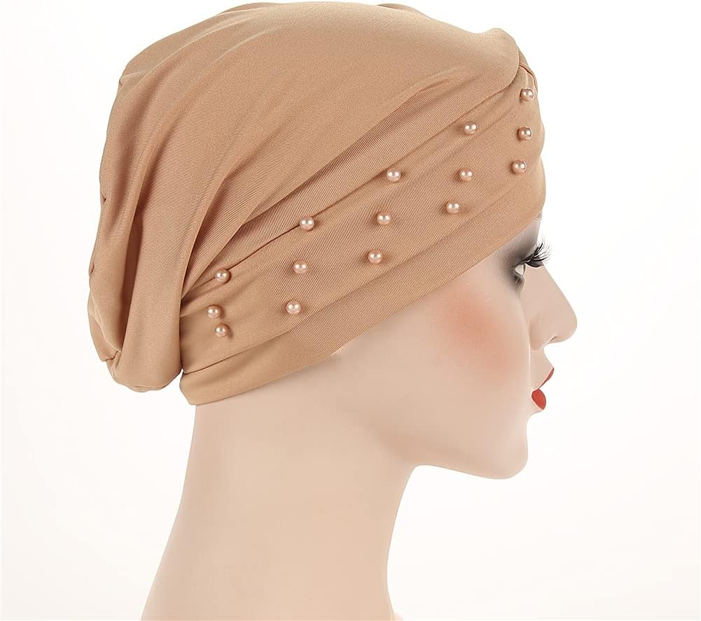 Fxhixiy Gorro sedoso con cuentas para mujer, turbante preatado para...