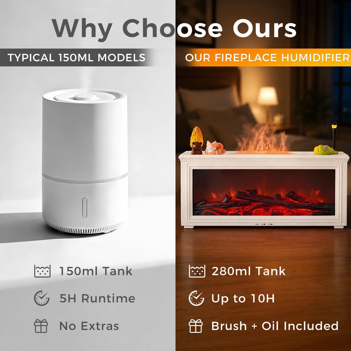 Bsdgeclogy Humidificador de llama para chimenea, difusor de aceite...
