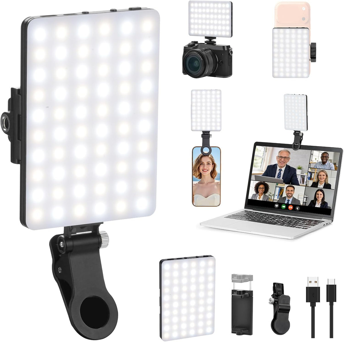Newmowa Luz de videoconferencia de relleno de clip recargable de al...