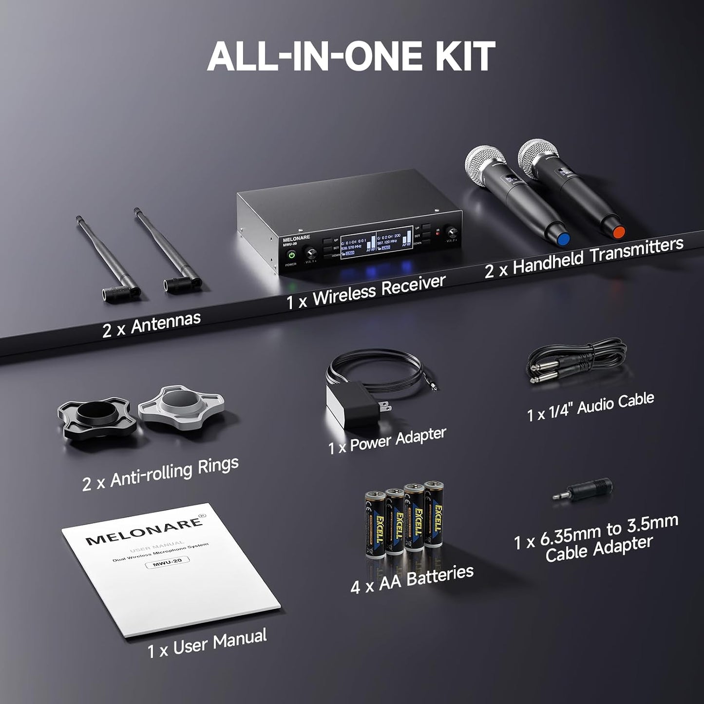 MELONARE Sistema de micrófono inalámbrico de escaneo automático UHF...