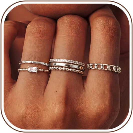 FIBO STEEL Juego de 6 anillos apilables para mujer, no se deslustra...