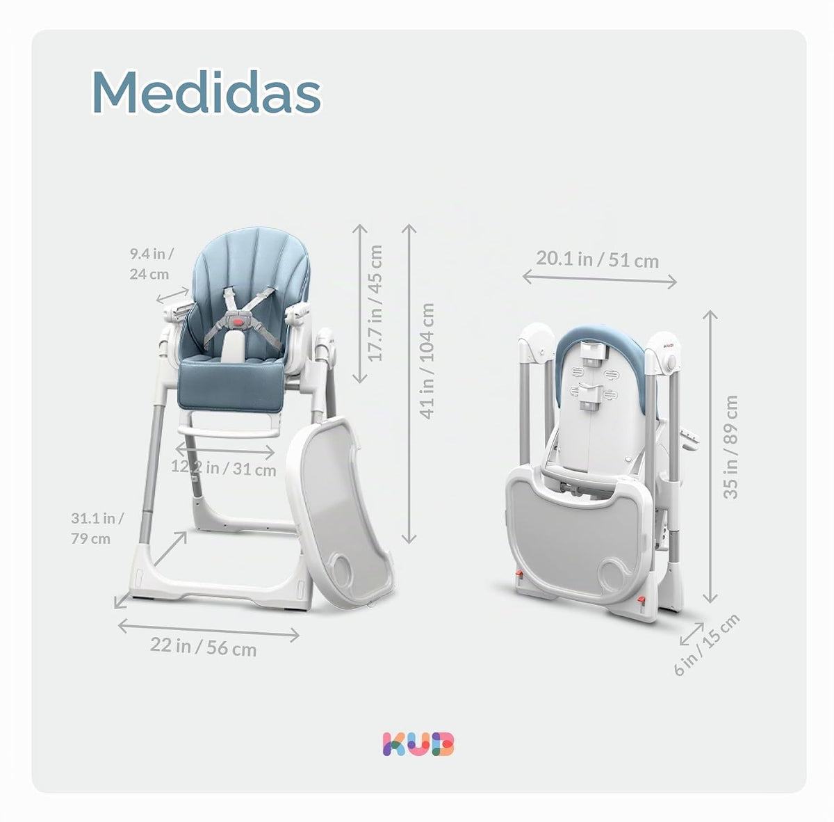 KUB Silla alta plegable 3 en 1 para bebé (azul) | Sillas altas mult...