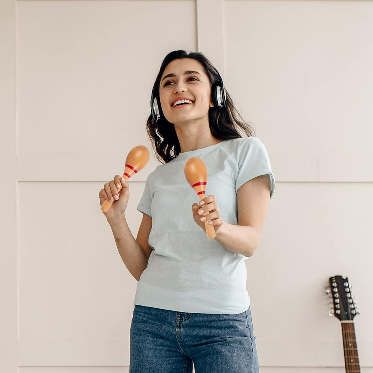 Maracas para adultos, sonajeros de percusión manual de madera relle...