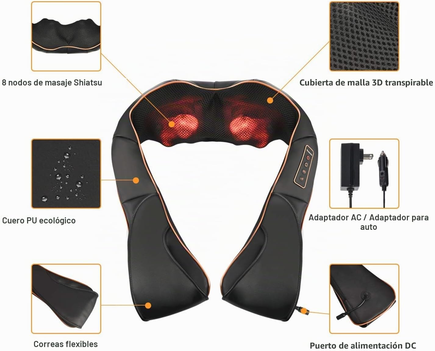TRIDUCNA Masajeador de cuello y espalda con calor, tejido profundo...