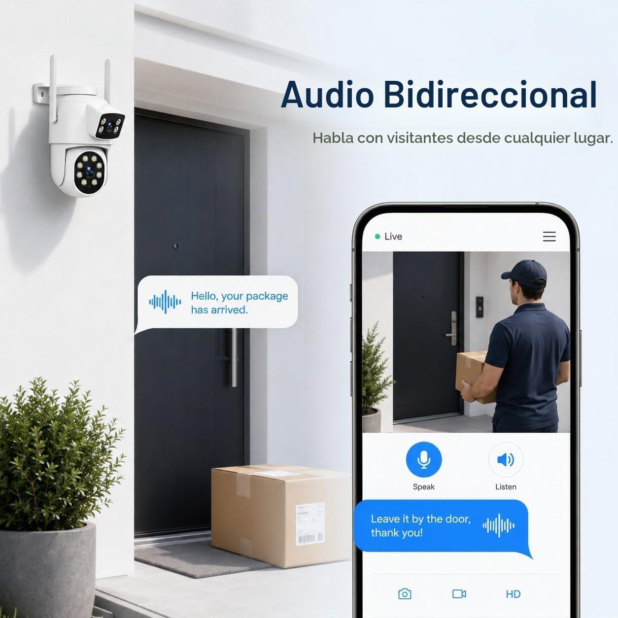 Cámara de seguridad PTZ de doble lente Camcamp 2K para exteriores,...