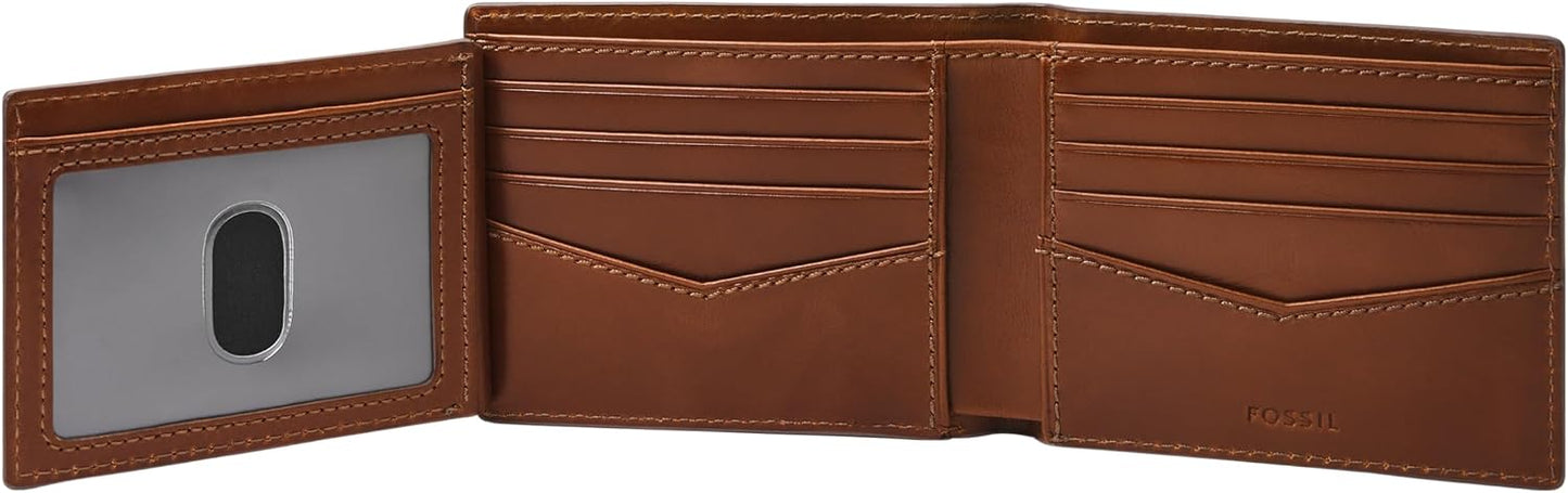 Fossil - Cartera de cuero plegable para hombre Hayes con ventana ab...