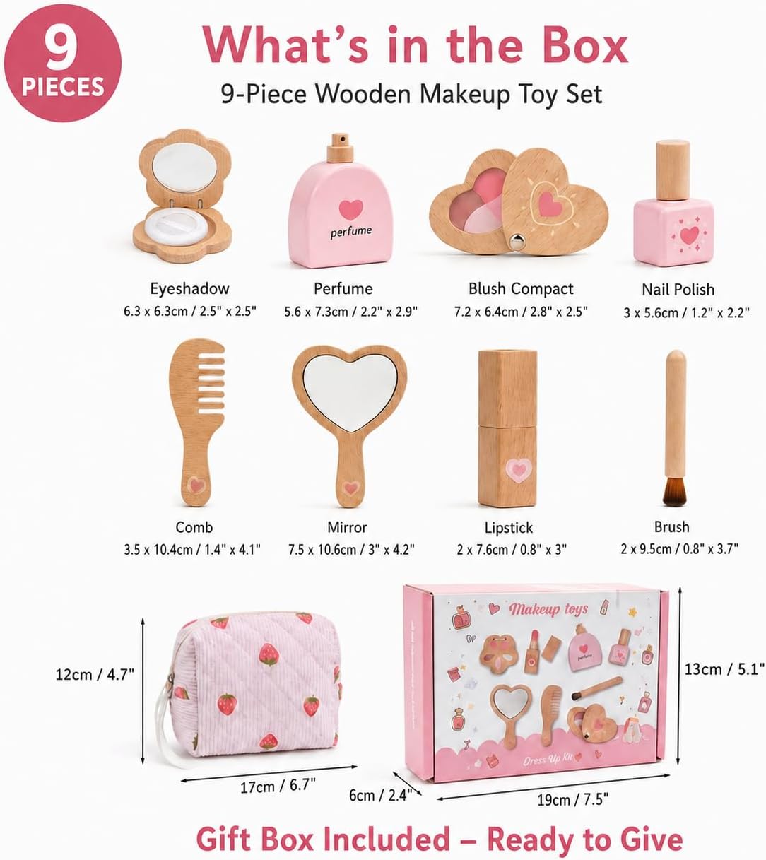 Kit de maquillaje de madera para niños pequeños, no tóxico, juego d...