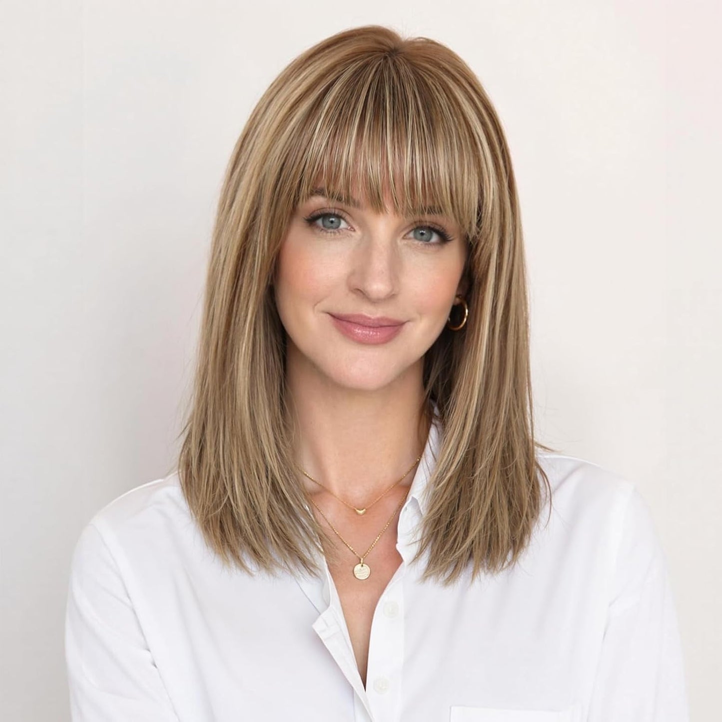 Wear but free KKU - Peluca de cabello humano rubio mezclado de 16 p...