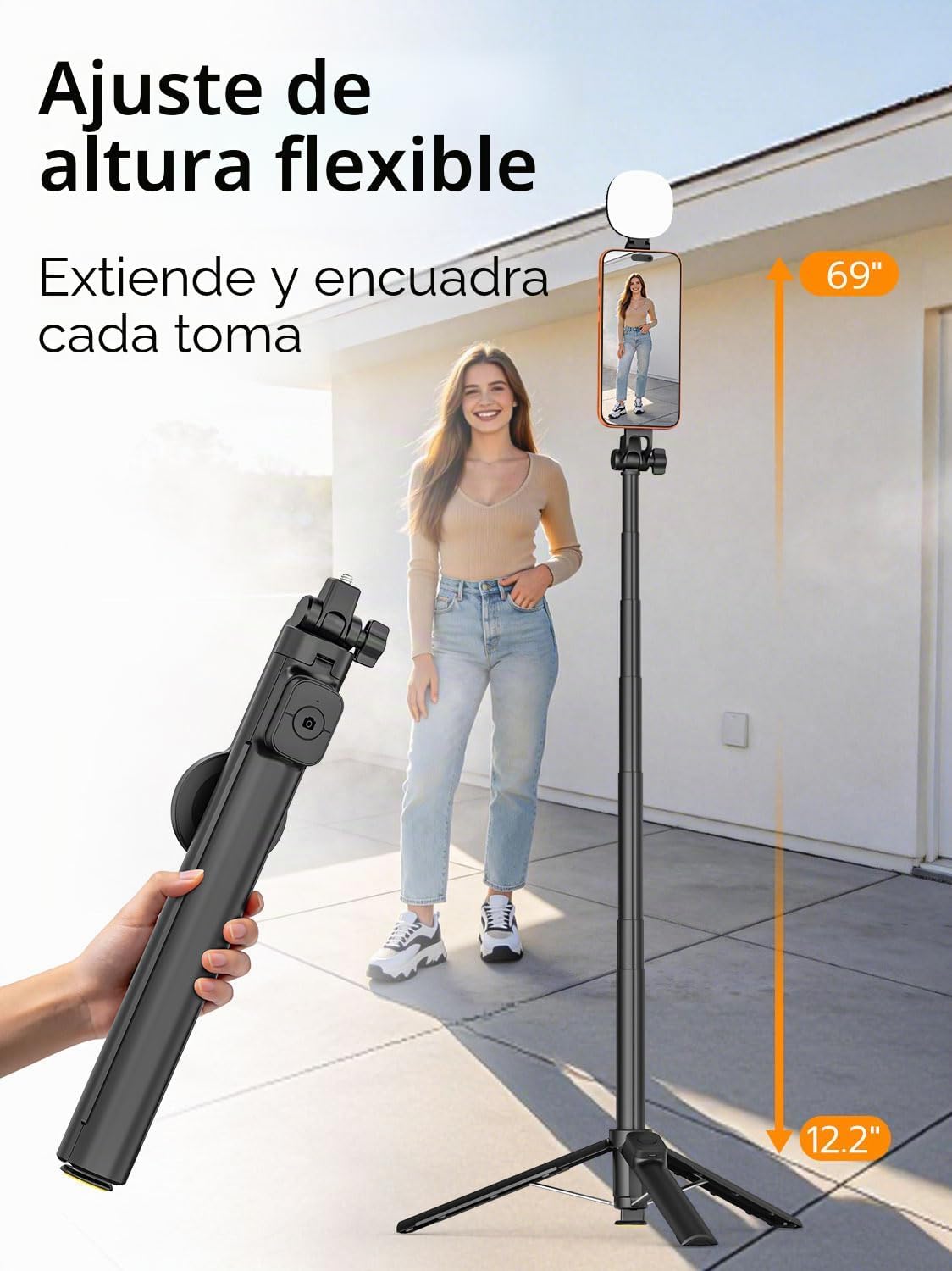USKEYVISION Trípode magnético para iPhone y Android con luz, palo s...