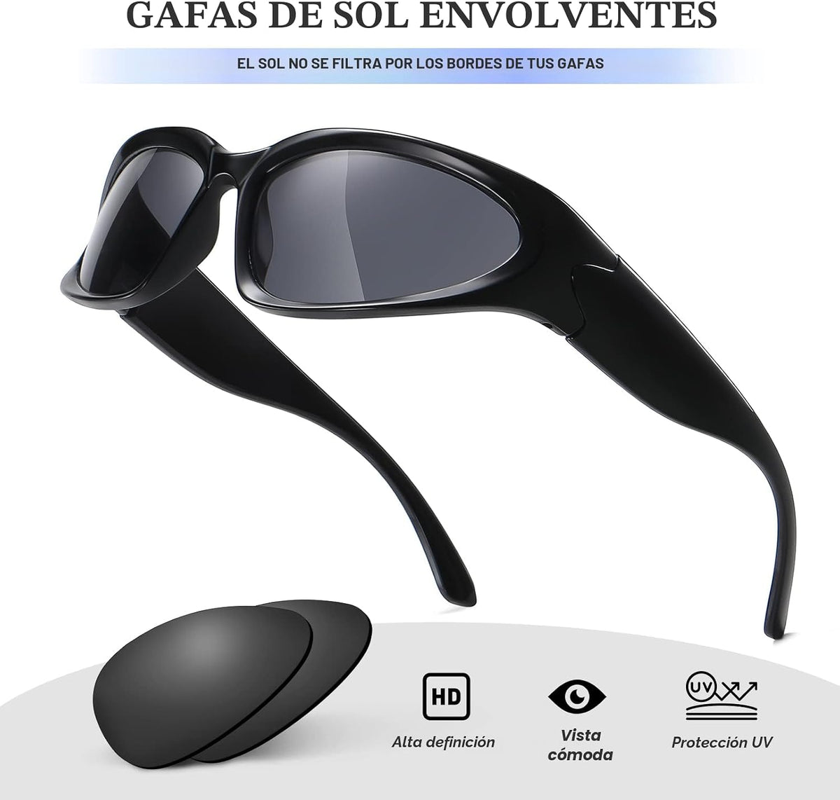 JASPIN Y2K Gafas de Sol Envolventes para Mujeres y Hombres, Plata,...