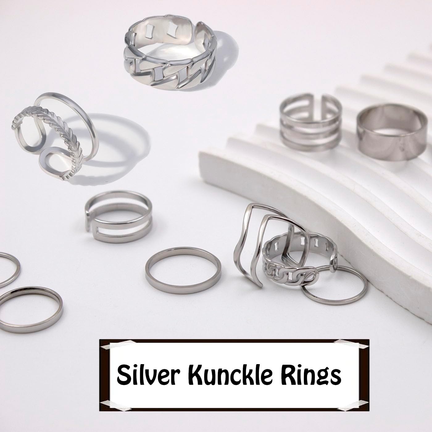 PINCHUAN Juego de 17 anillos de plata para nudillos para mujer, jue...