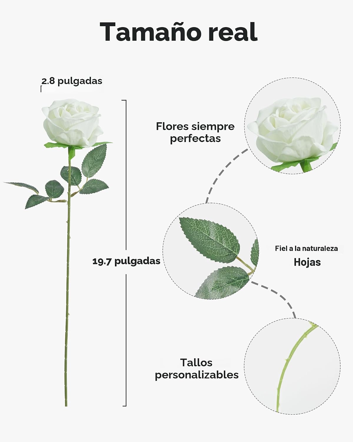 InnoGear Rosas blancas artificiales 50 piezas de terciopelo falso s...