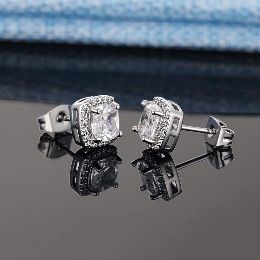 2 pares de aretes tipo dormilona redondos, cuadrados, con circonita...