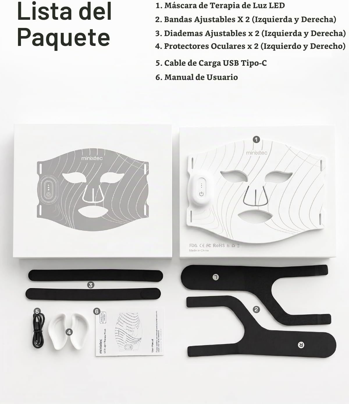 MINIXTEC Máscara de terapia de luz roja para cara \u2013 Máscara fa...