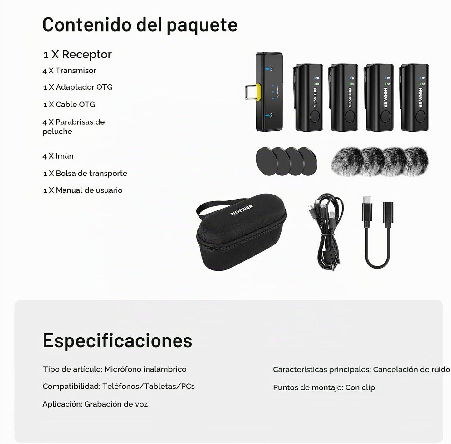 NEEWER KM23C - Micrófono de solapa inalámbrico AI compatible con iP...