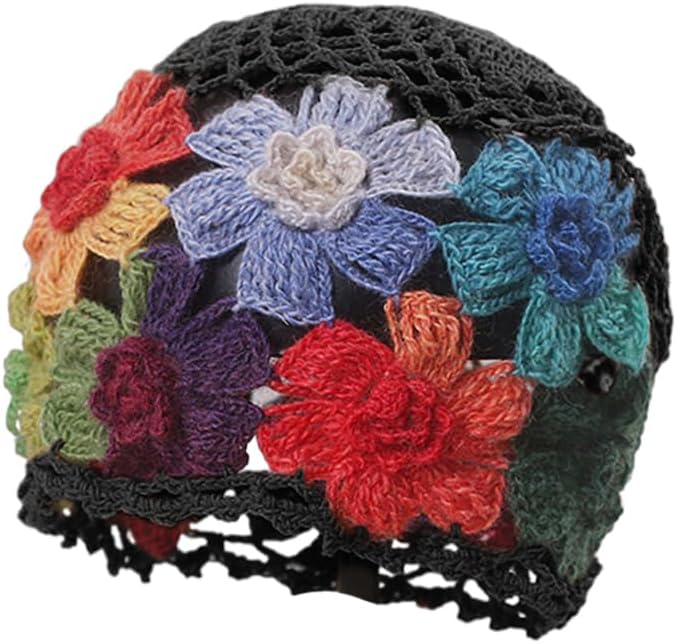 SHIDXIB 1 gorro de punto con diseño de flores de ganchillo, estilo...