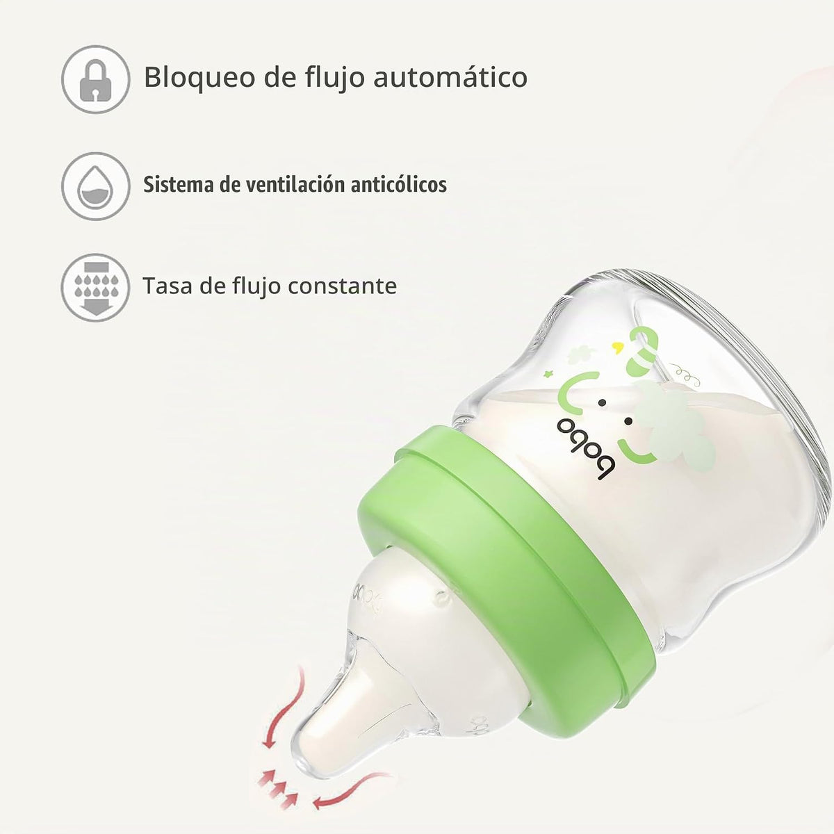 YOHKOH Biberones de vidrio con tetina de flujo lento, biberones ant...