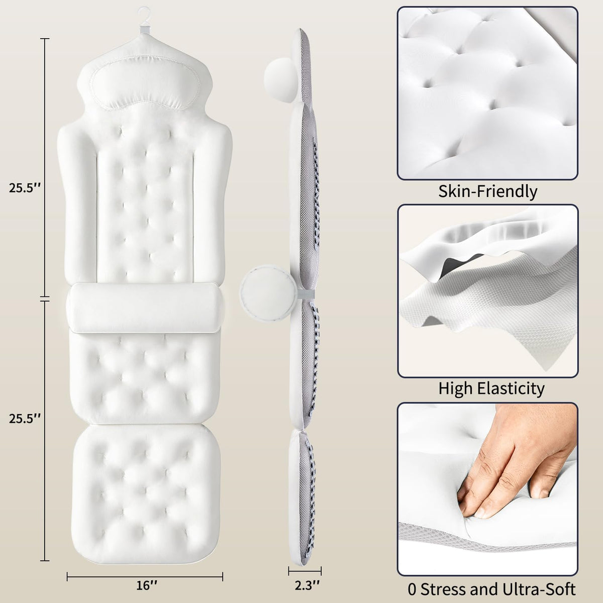 Almohada de baño de cuerpo completo para bañera, alfombrilla gruesa...