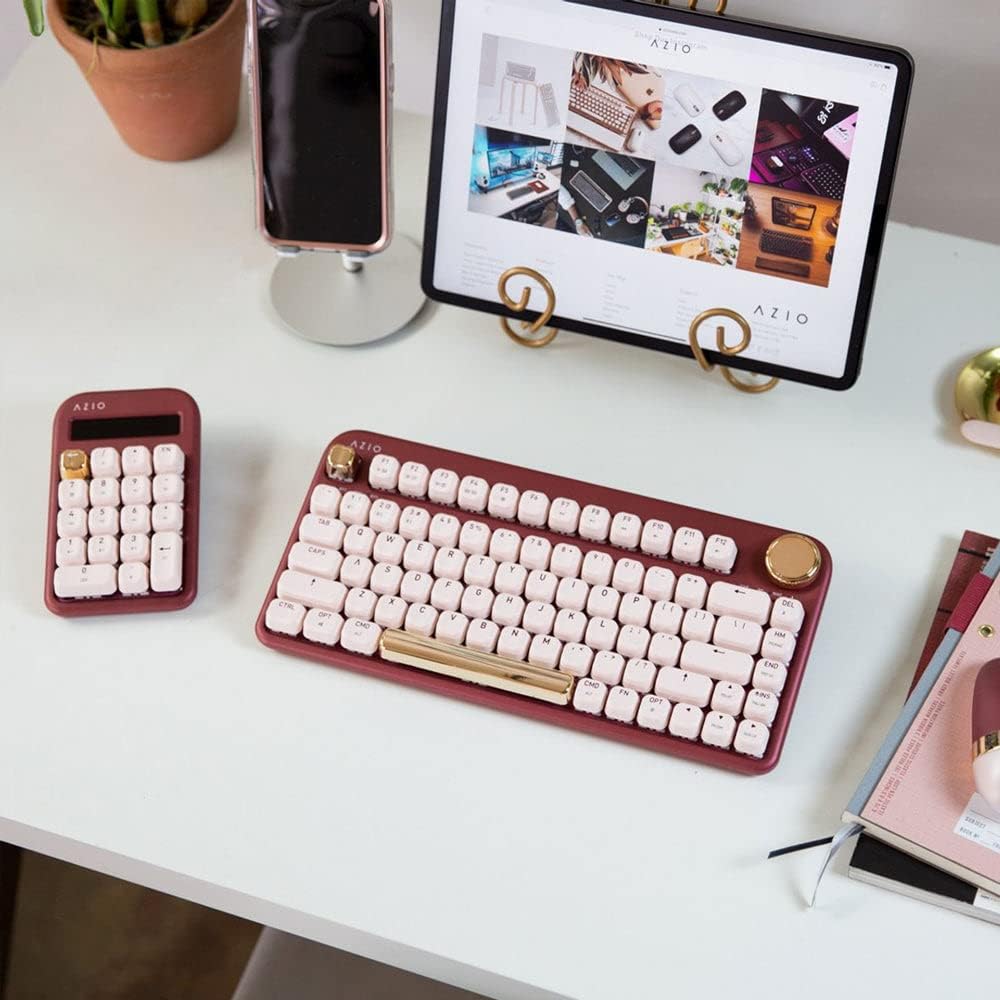 Azio IZO Teclado mecánico inalámbrico BT5\/USB para PC y Mac, Rosa...