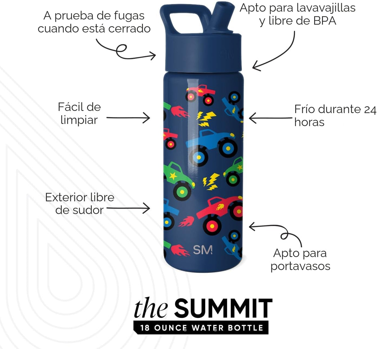 Simple Modern Summit - Botella de agua con tapa con pajilla, vaso c...