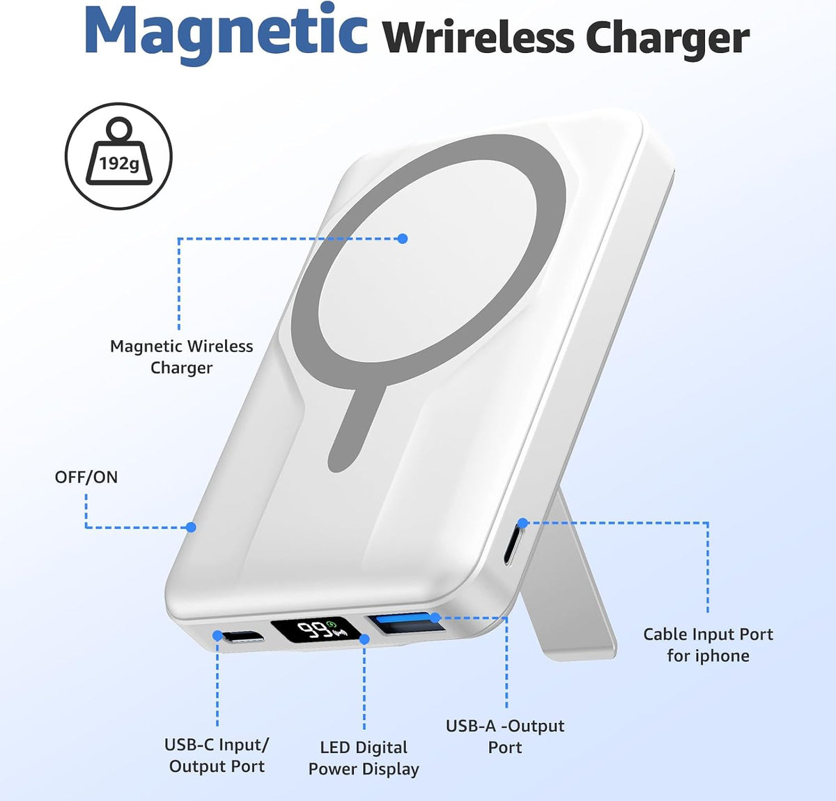 Azmuth para cargador portátil MagSafe, banco de energía magnético d...