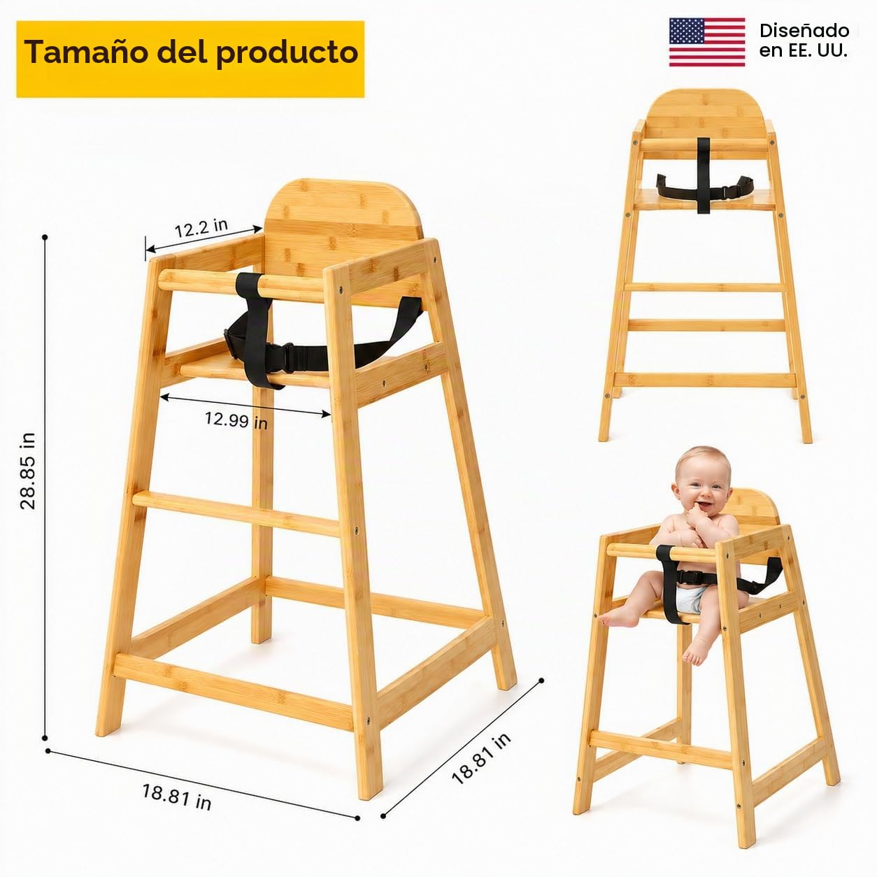 Silla alta de bambú 2026 para restaurante de bebés y niños pequeños...
