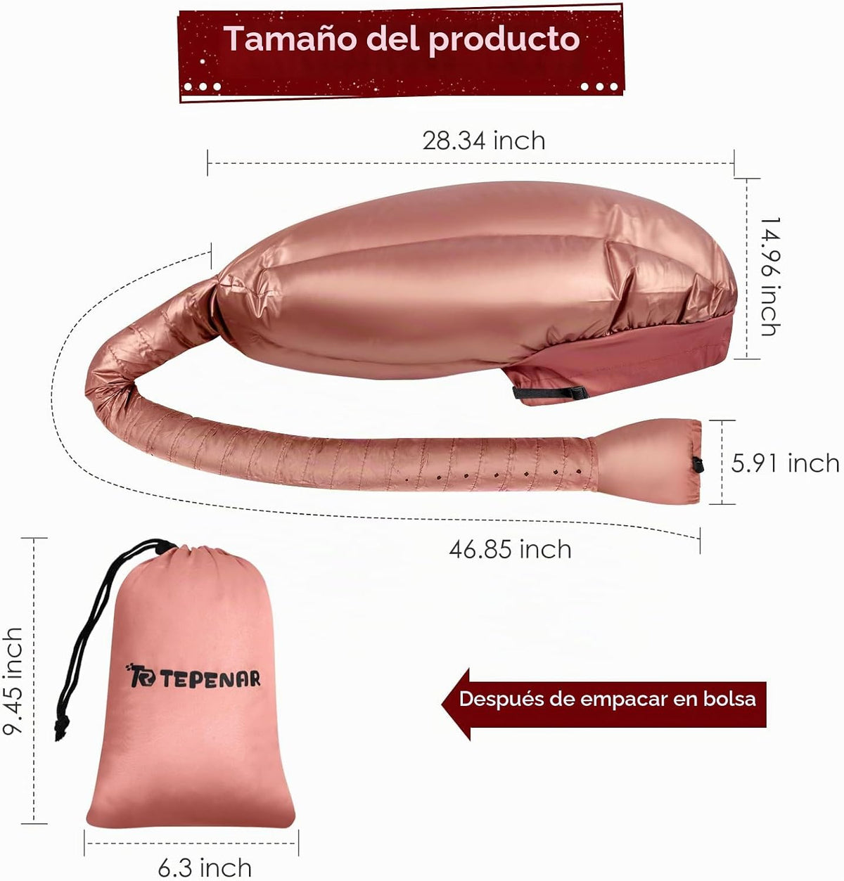 TEPENAR Accesorio para secador de pelo con capucha: Gorra de secado...