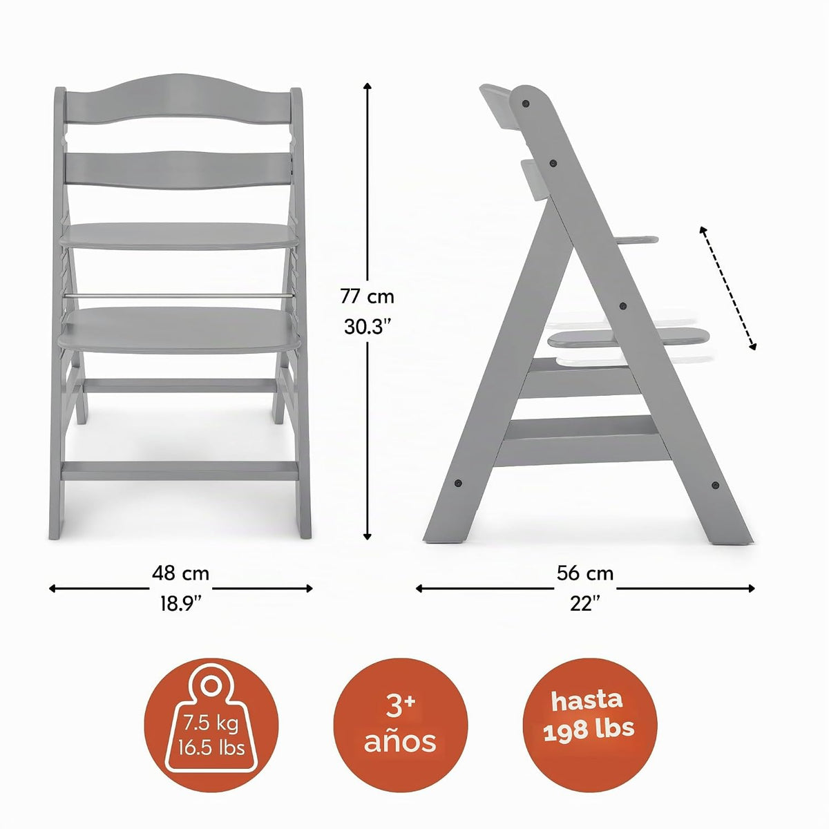 hauck Alpha+ Grow Along - Silla alta con mesa con bandeja, color gr...