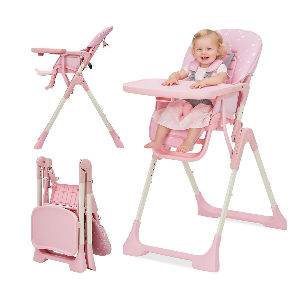 Silla alta para bebé, sillas de alimentación plegables para bebés y...