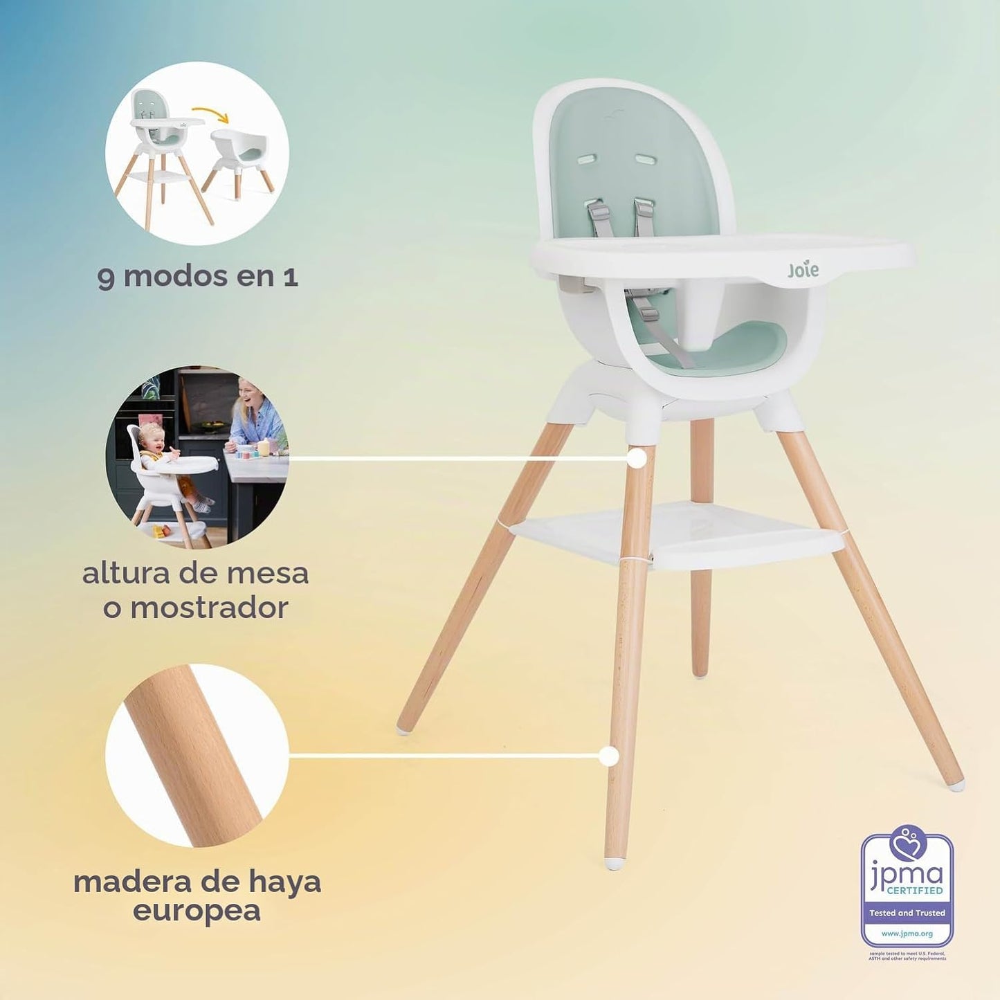 Trona multimodo Joie Chai - Madera de haya europea, convertible, 9+...