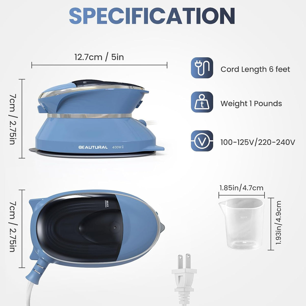 BEAUTURAL Mini plancha de vapor de viaje para ropa con doble voltaj...