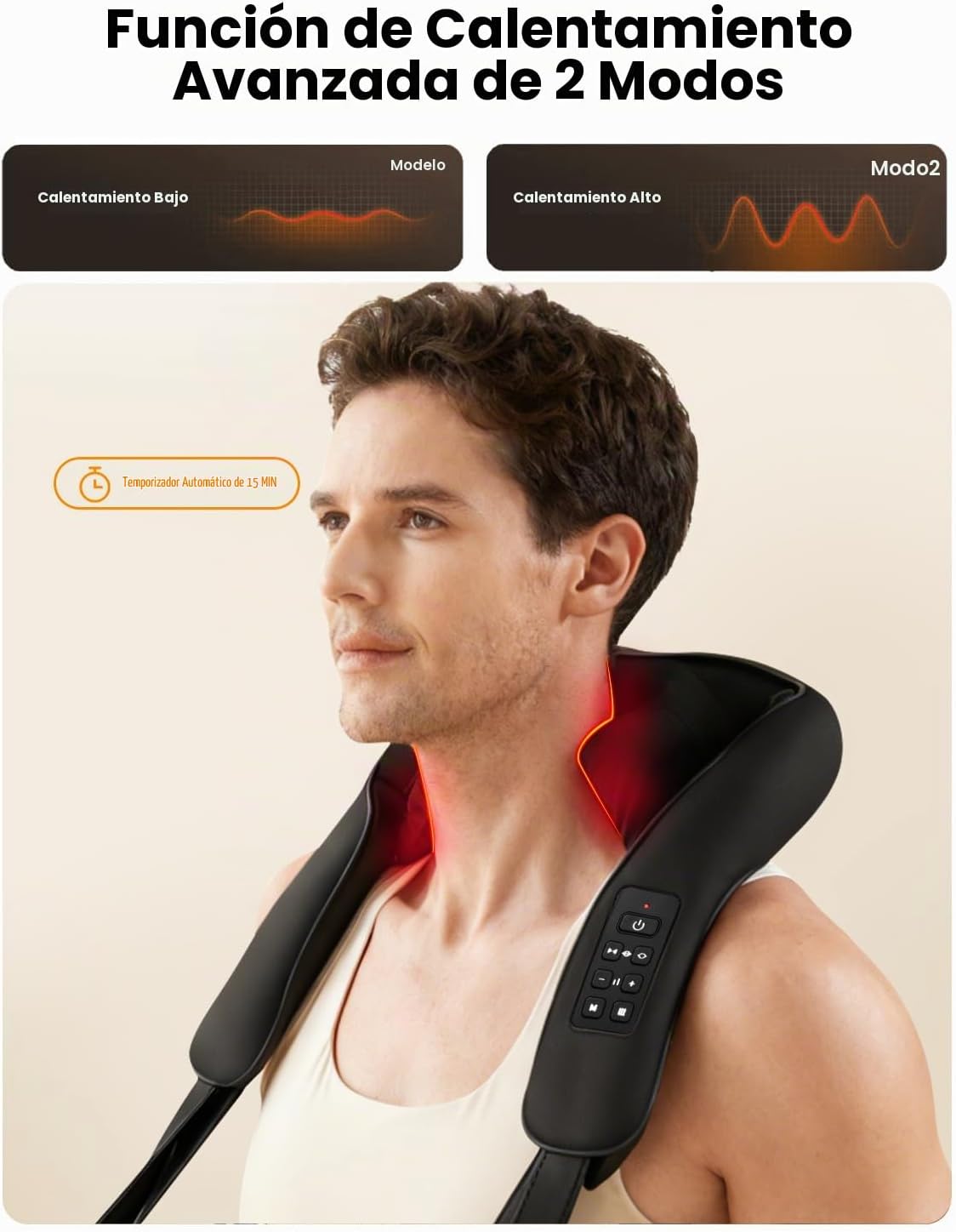 Shiatsu Masajeador de cuello con calor para aliviar el dolor de tej...