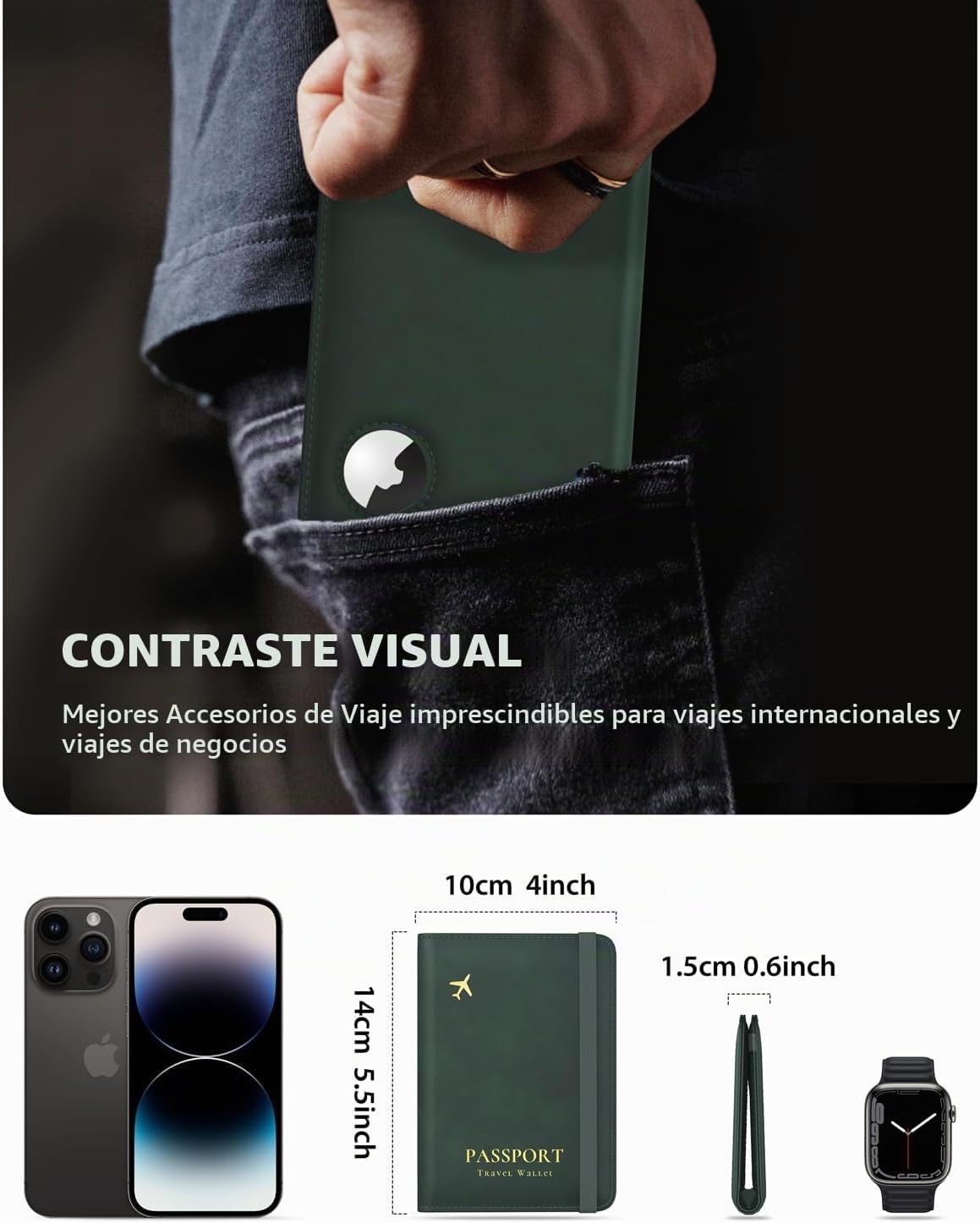 Stouchi Soporte para pasaporte AirTag - Cartera de viaje delgada RF...