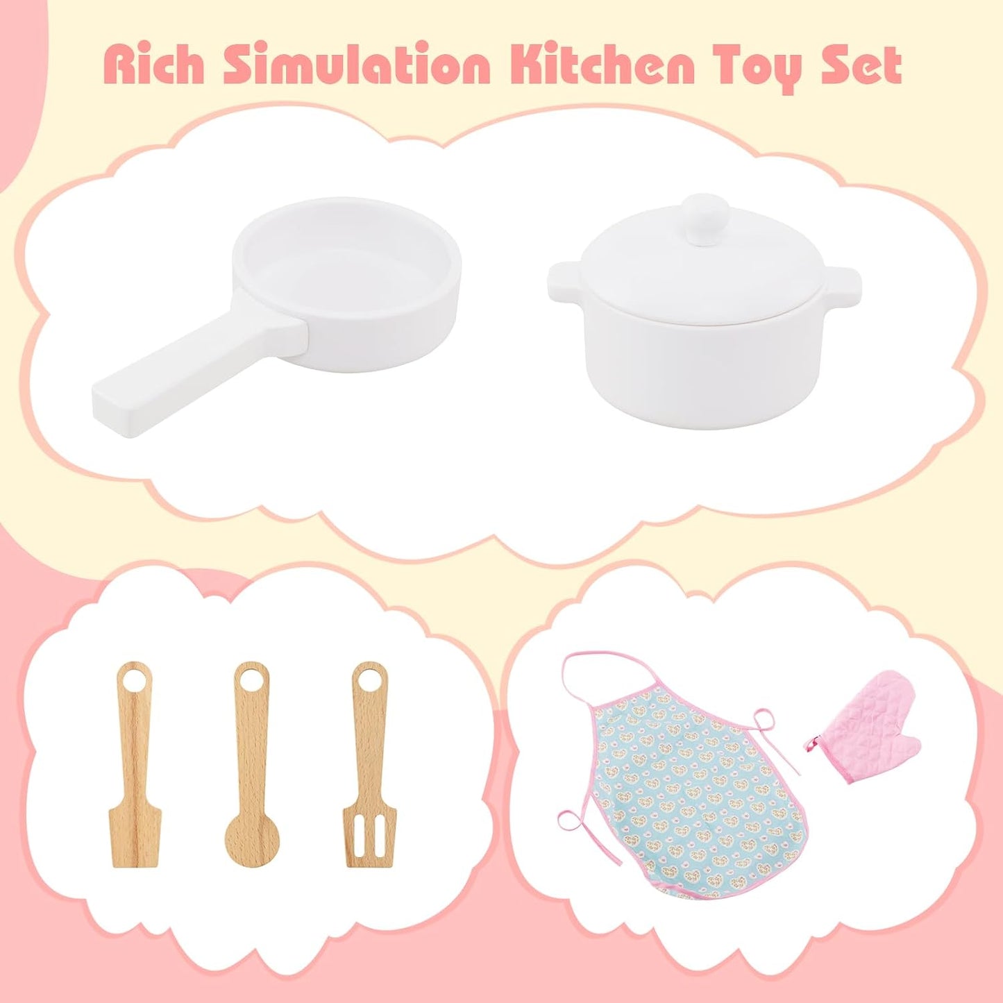 HONEY JOY Juego de cocina rosa para niños, cocina de madera para ni...