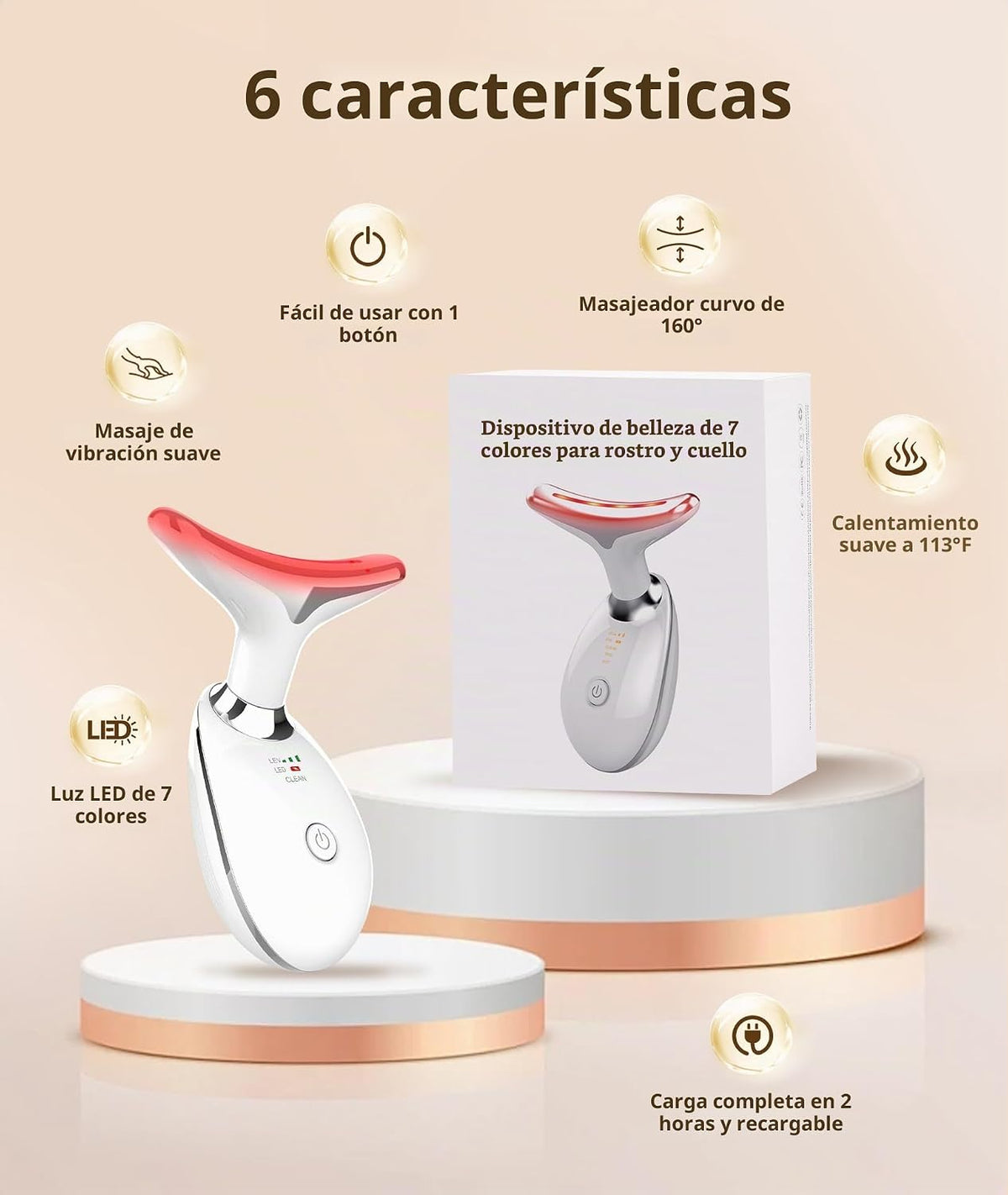 Jobazok Terapia de luz roja para cara y cuello, herramienta de masa...