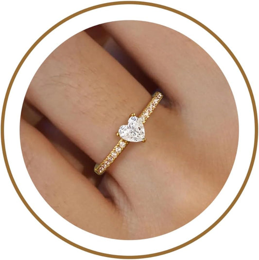 Honsny Anillos de oro con piedra natal de corazón para mujer, no se...