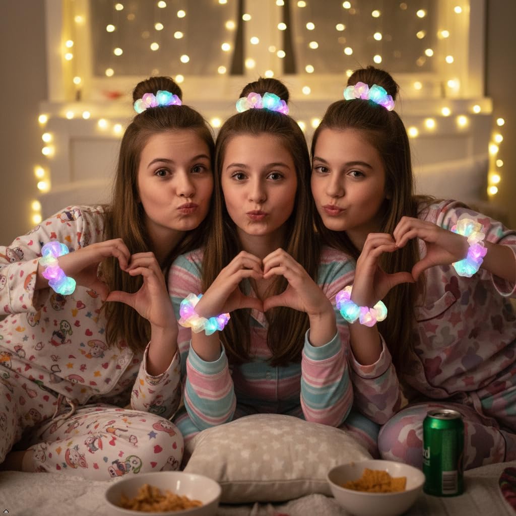 Aosimin 36 ligas de tela con luz LED, doble capa de tela para niñas...