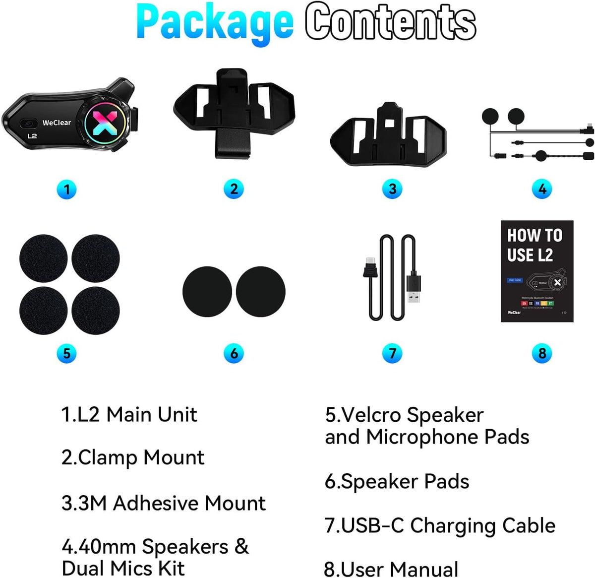 WeClear L2 - Auriculares Bluetooth para motocicleta, intercomunicad...